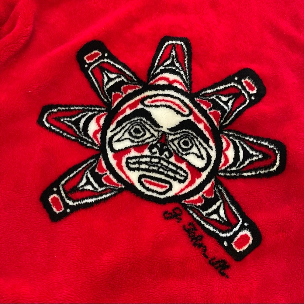 Vintage Coastlines Canada Fleece Jacket Haida Native Sun Full Zip Size Large - Picture 5 of 6